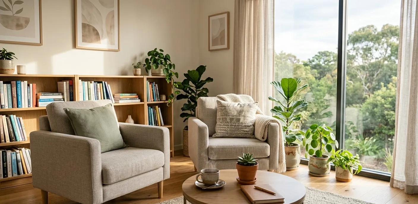 Sala de consulta terapêutica confortável 