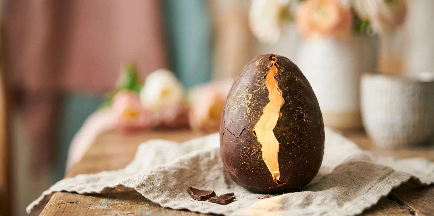 Ovo de páscoa com uma abertura simbolizando o desapertar psíquico