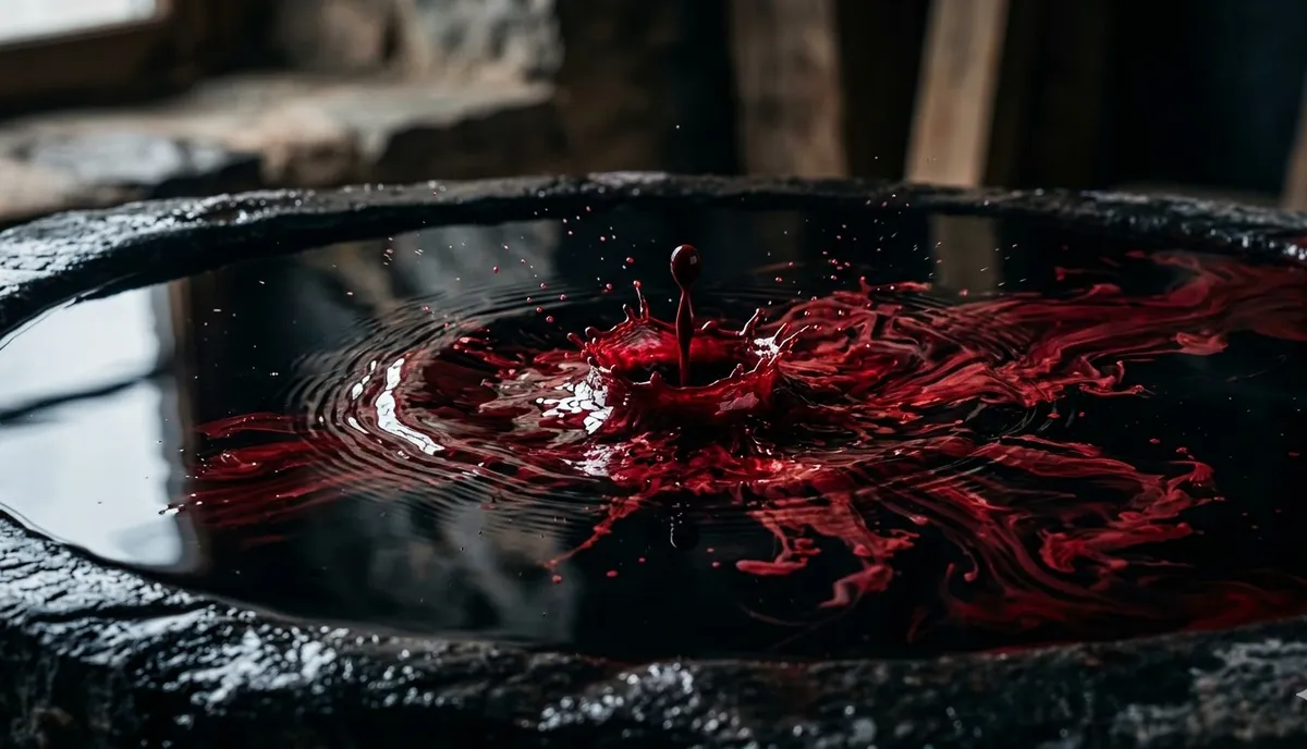 Uma gota de tinta vermelha criando ondulações intensas em uma água escura e calma, representando a desregulação emocional e as mudanças abruptas de humor no Borderline